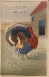 Airbrushed, Embossed Turkey - Thanksgiving Greetings Postcard