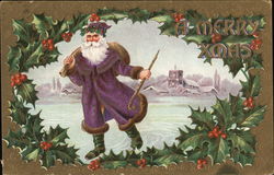 A Merry Xmas - Santa in Purple Santa Claus Postcard Postcard Postcard