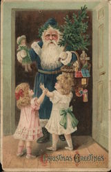 Christmas Greetings Santa in Blue Santa Claus Postcard Postcard Postcard