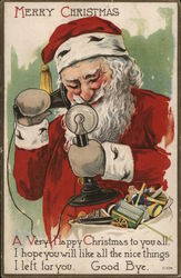 Merry Christmas-Santa talking on phone. Postcard