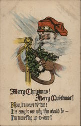 Santa with Driving Goggles and Gloves, Model T Postcard