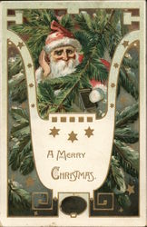 A Merry Christmas - Santa inside a tree Postcard