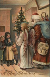 Santa and Angel Delivering Presents Postcard