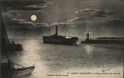 Ships in a Harbor under a full moon Postcard