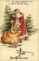 Santa in a Red Velvet Cloak Glow in the Dark Santa Claus Postcard Postcard