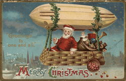 Merry Christmas - Santa in Airship Santa Claus Postcard Postcard Postcard