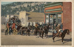 Off for the Mines: Stagecoach loaded with miners. Mining Postcard Postcard Postcard