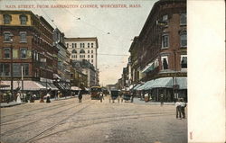 Main Street, From Harrington Corner, Worcester, Mass. Massachusetts Postcard Postcard Postcard