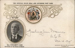 State Seal and Governor of Maine William T. Cobb Postcard