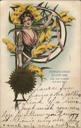 Pennsylvania State Girl, Seal and Golden Rod State Girls Postcard Postcard Postcard