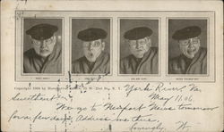 Four Frames of Driver with An Array of Faces and Captions Referencing a Driver and Pedestrian Postcard