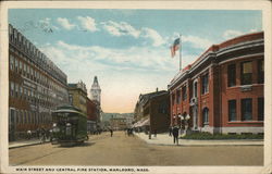 Main Street and Central Fire Station Marlboro, MA Postcard Postcard Postcard