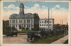 City Hall and West First St. Postcard