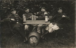 Soldiers Drinking Seated Around Table Postcard