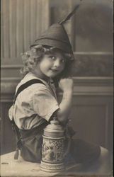 German Child Posing With Beer Stein Postcard