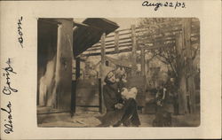 Girl With Chickens on Farm Postcard