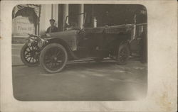 Man Standing by Touring Car Postcard