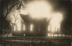 M.E. Church Burning Clearfield, IA Postcard Postcard Postcard