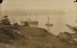 Tug Pulling Large Ship Postcard