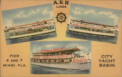 A.G.H. Lines - Pier 6 and 7, Miami, Fla. City Yacht Basin Florida Postcard Postcard Postcard