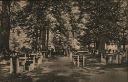 Park scene in front of bazaar - Camp Chesterfield - The Indiana Association of Spiritualists Postcard Postcard Postcard