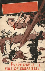 Boy Scout Treed by Forest Animals Boy Scouts Postcard Postcard Postcard