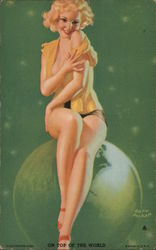 Pinup Girl Sitting on Globe Swimsuits & Pinup Postcard Postcard Postcard