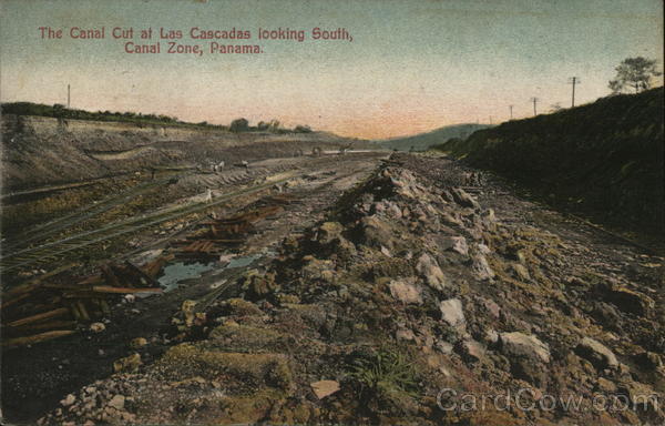 The Canal cut at Las Cascadas looking south, canal zone, Panama Postcard