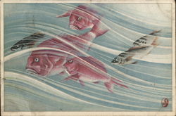 Painting of Fishes swimming Postcard