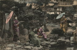 Japanese women with parasols Postcard