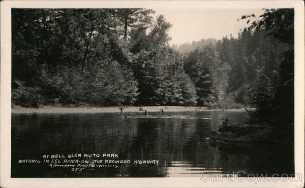 At Bell Glen Auto Park - Bathing in Eel River Leggett, CA Postcard