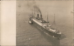 Ship with Tender Alongside Postcard