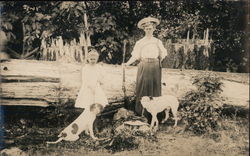 Woman and Child With Dogs and Gun Women Postcard Postcard Postcard