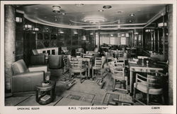 Smoking Room Cabin, RMS "Queen Elizabeth" Postcard