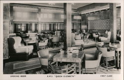 Smoking Room First Class, RMS "Queen Elizabeth" Postcard