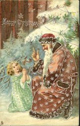 Santa with a little Girl Santa Claus Postcard Postcard