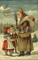 Brown Robed Santa Children Santa Claus Postcard Postcard