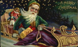 Green Robed Santa on Sled Santa Claus Postcard Postcard