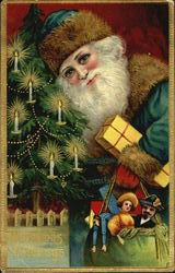 Santa with Green Robe Santa Claus Postcard Postcard