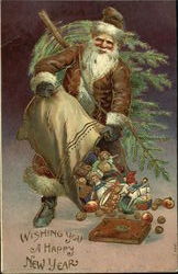 German Santa with Brown Robe Toys Santa Claus Postcard Postcard