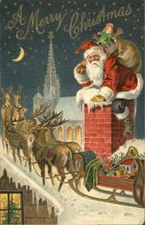 Santa on Rooftop chimney Santa Claus Postcard Postcard