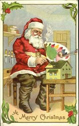 Santa Painting Doll House Smoking Pipe Santa Claus Postcard Postcard