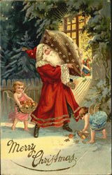 Santa with Angels Delivering Toys Santa Claus Postcard Postcard