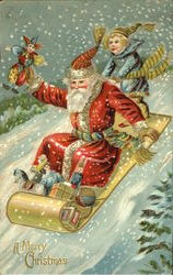 German Santa on Toboggan Postcard