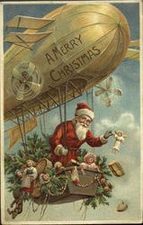 Santa in Zeppelin Dropping Toys Santa Claus Postcard Postcard