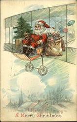 Santa in Biplane Embossed Santa Claus Postcard Postcard