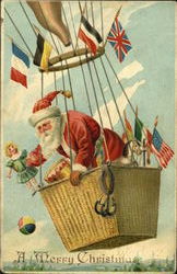 Santa in Hot Air Ballon International Flags Santa Claus Postcard Postcard