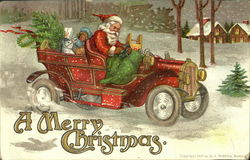 Santa Driving Car Postcard