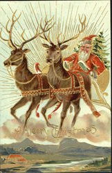 German Santa in Sled Postcard