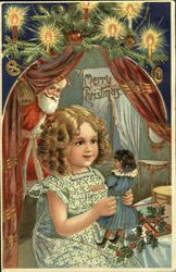 Santa with Litte Girl Postcard